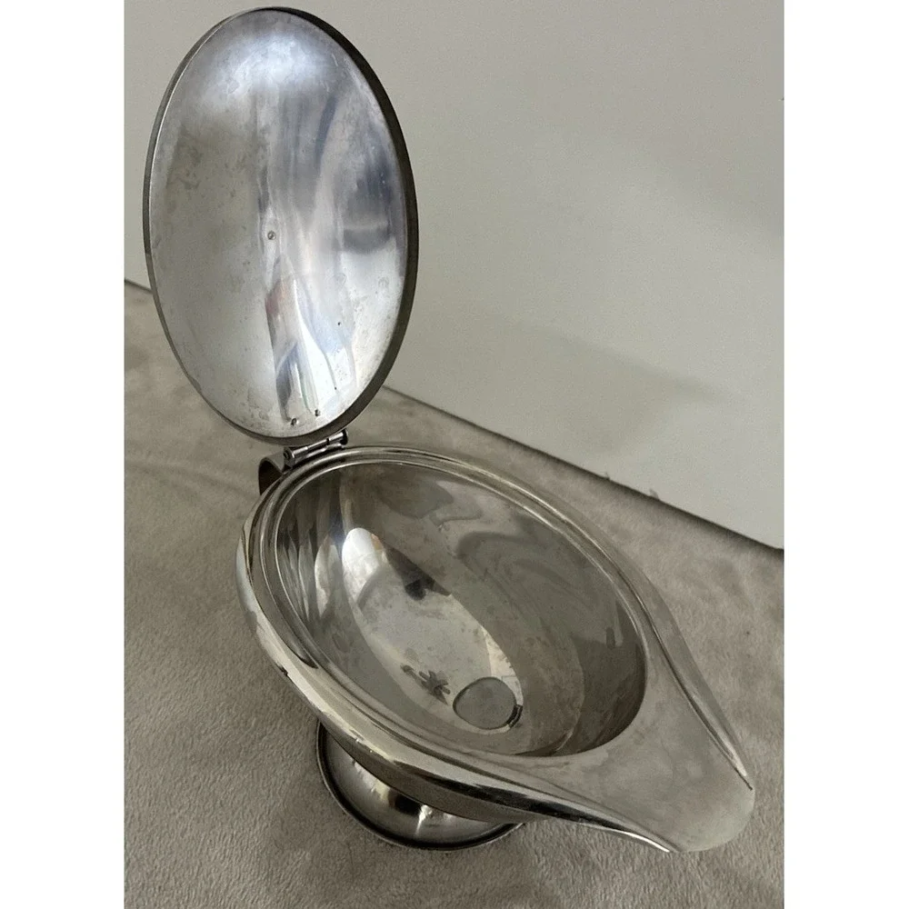 OGGI Gravy Boat Insulated Thermal Stainless Steel Hinged Lid 5x9'' 14oz‎